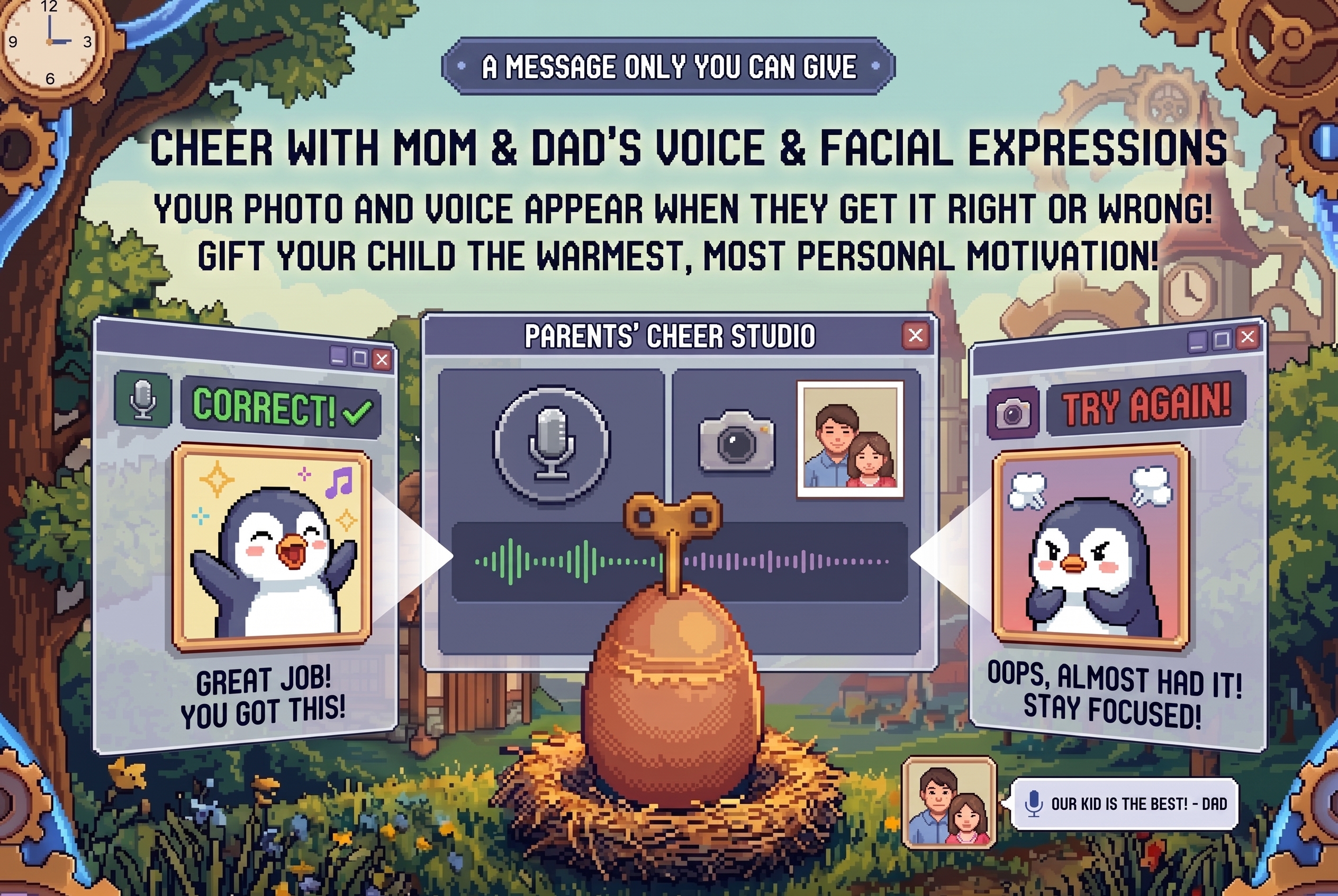 Mathgotchi - Cheered on by Mom and Dad's Voice and Photo Reactions